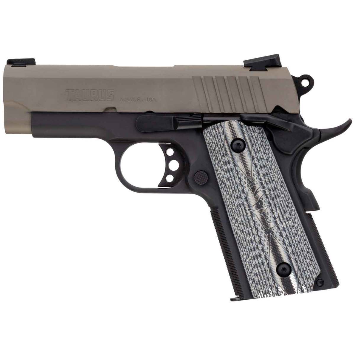 Taurus 1911 Officer 45 Auto (ACP) 3.5in Black/Desert Sand Pistol - 6+1 Rounds - Black/Desert Sand Taurus 1911 Officer 45 Auto (ACP) 3.5in Black/Desert Sand Pistol - 6+1 Rounds - Black/Desert Sand