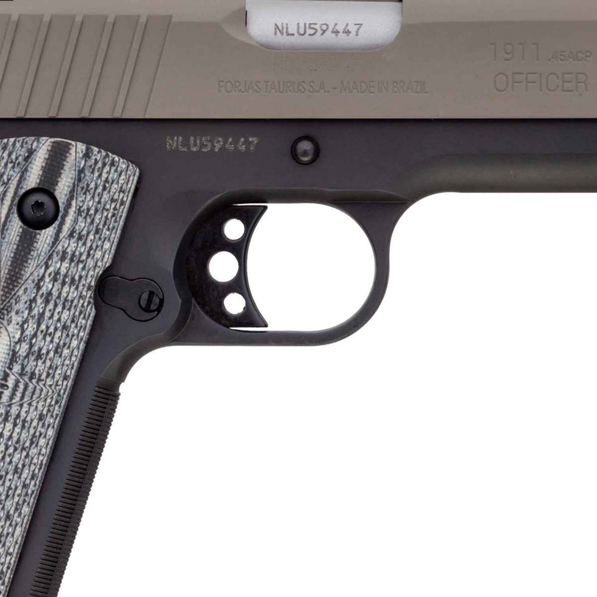 Taurus 1911 Officer 45 Auto (ACP) 3.5in Black/Desert Sand Pistol - 6+1 Rounds - Black/Desert Sand Taurus 1911 Officer 45 Auto (ACP) 3.5in Black/Desert Sand Pistol - 6+1 Rounds - Black/Desert Sand
