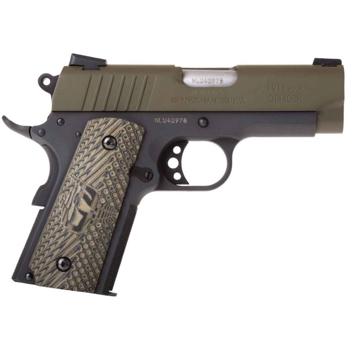 Taurus 1911 Officer 45 Auto (ACP) 3.5in Black/Green Pistol - 6+1 Rounds - Black/Green Taurus 1911 Officer 45 Auto (ACP) 3.5in Black/Green Pistol - 6+1 Rounds - Black/Green