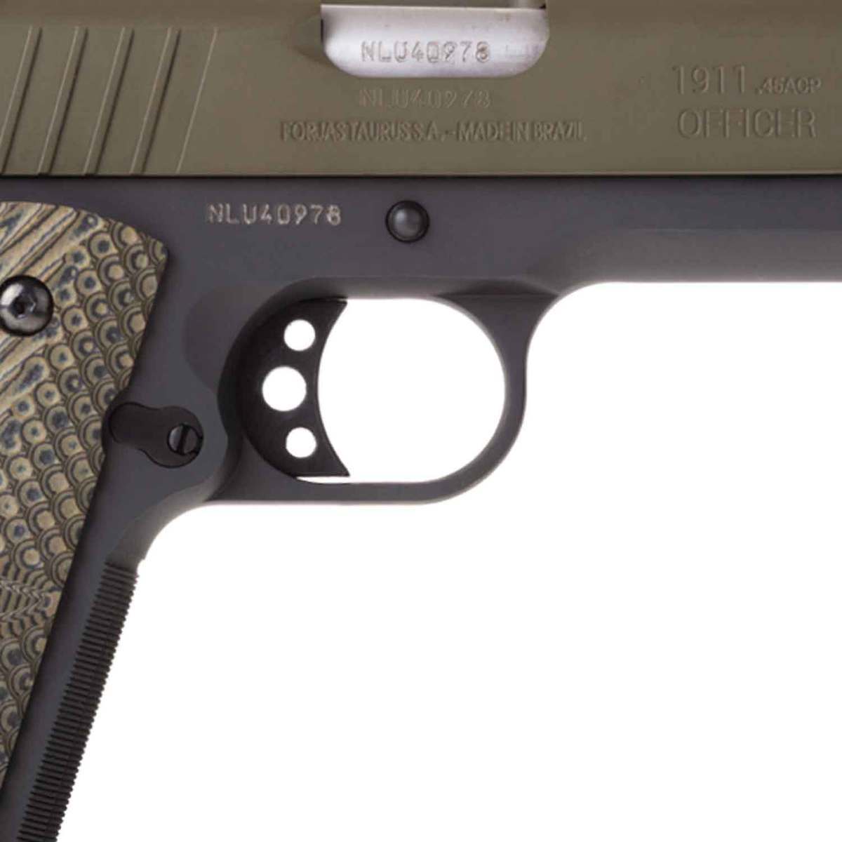 Taurus 1911 Officer 45 Auto (ACP) 3.5in Black/Green Pistol - 6+1 Rounds - Black/Green Taurus 1911 Officer 45 Auto (ACP) 3.5in Black/Green Pistol - 6+1 Rounds - Black/Green