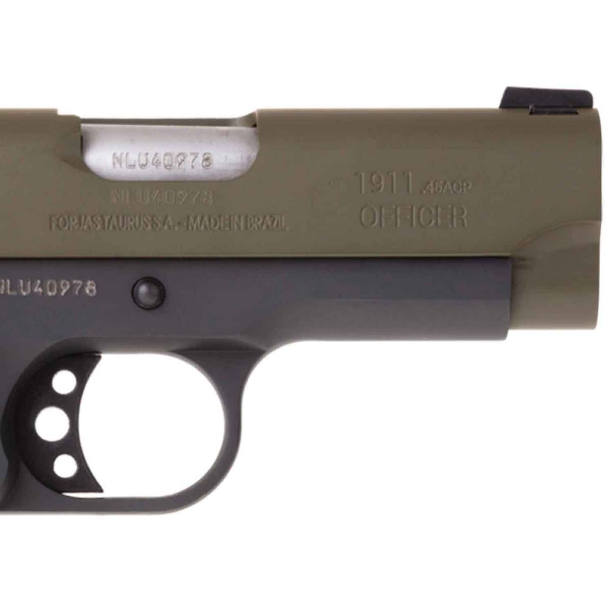 Taurus 1911 Officer 45 Auto (ACP) 3.5in Black/Green Pistol - 6+1 Rounds - Black/Green Taurus 1911 Officer 45 Auto (ACP) 3.5in Black/Green Pistol - 6+1 Rounds - Black/Green