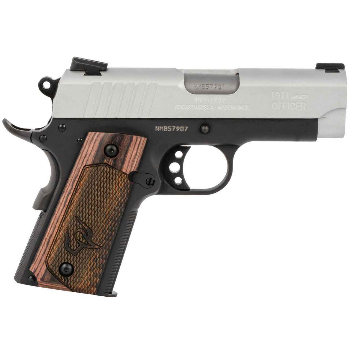 Taurus 1911 Officer 45 Auto (ACP) 3.5in Black/Wood Pistol - 6+1 Rounds - Black/Wood Taurus 1911 Officer 45 Auto (ACP) 3.5in Black/Wood Pistol - 6+1 Rounds - Black/Wood