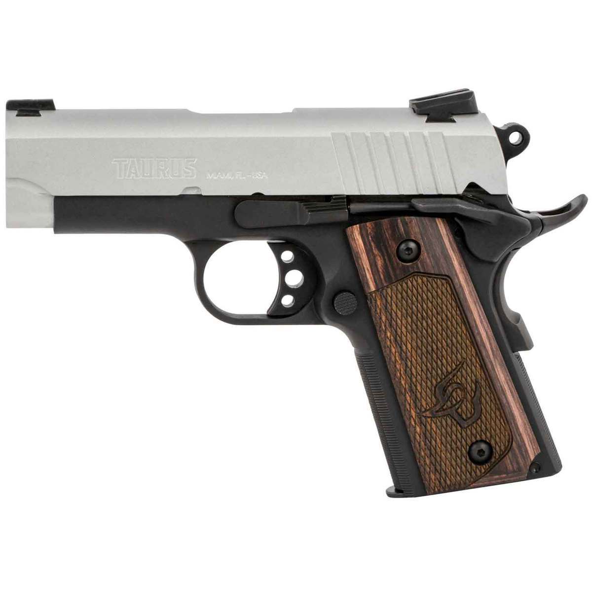 Taurus 1911 Officer 45 Auto (ACP) 3.5in Black/Wood Pistol - 6+1 Rounds - Black/Wood Taurus 1911 Officer 45 Auto (ACP) 3.5in Black/Wood Pistol - 6+1 Rounds - Black/Wood
