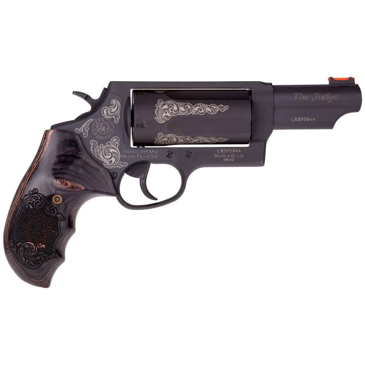 Taurus Judge Engraved 45 (Long) Colt/410 3in Black Revolver - 5 Rounds Taurus Judge Engraved 45 (Long) Colt/410 3in Black Revolver - 5 Rounds
