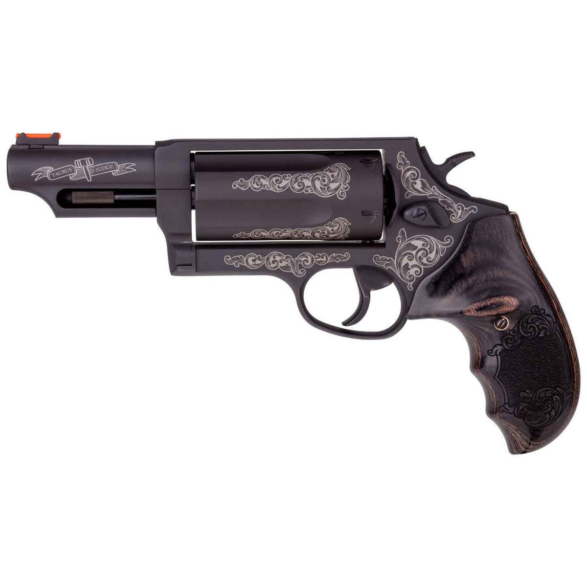 Taurus Judge Engraved 45 (Long) Colt/410 3in Black Revolver - 5 Rounds Taurus Judge Engraved 45 (Long) Colt/410 3in Black Revolver - 5 Rounds