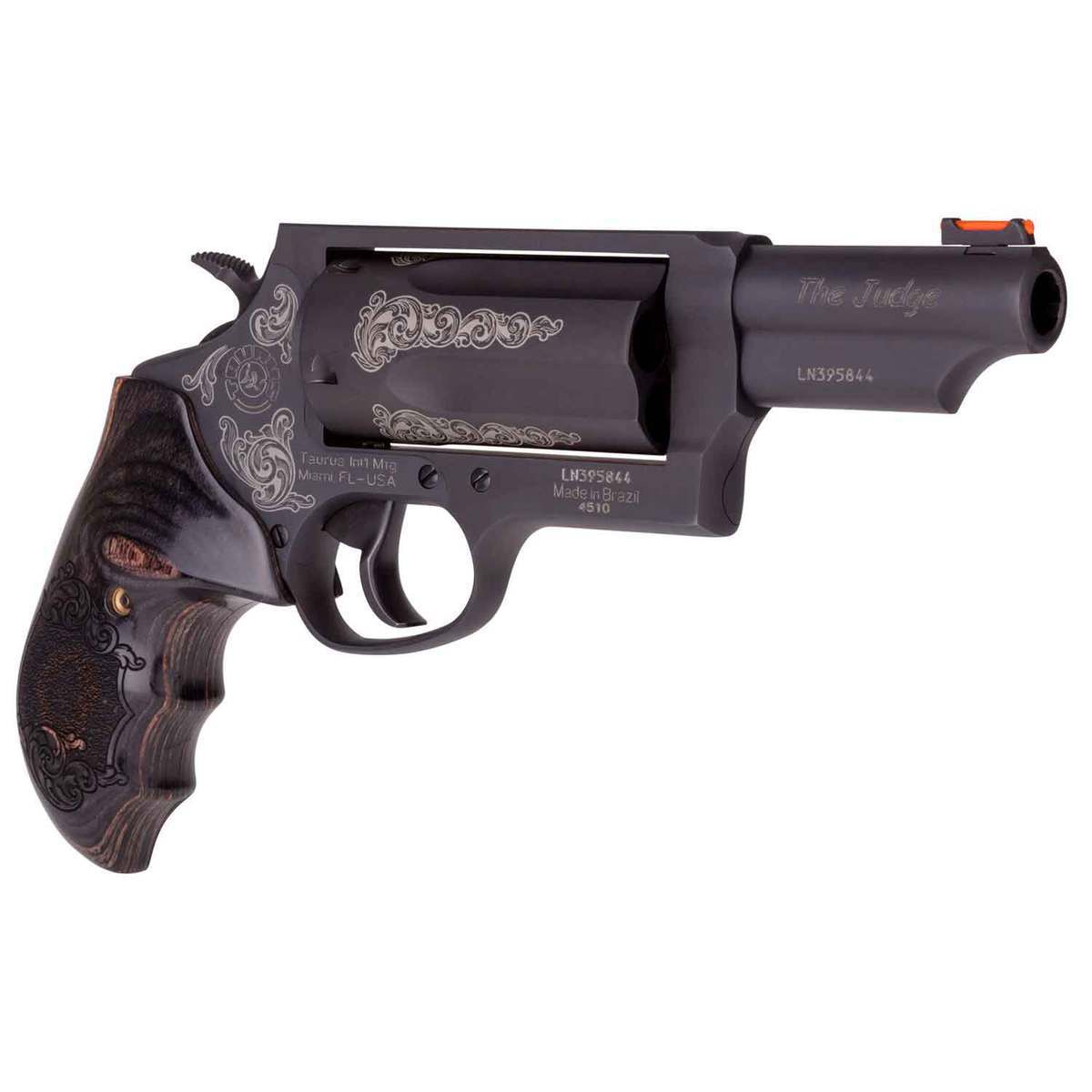 Taurus Judge Engraved 45 (Long) Colt/410 3in Black Revolver - 5 Rounds Taurus Judge Engraved 45 (Long) Colt/410 3in Black Revolver - 5 Rounds