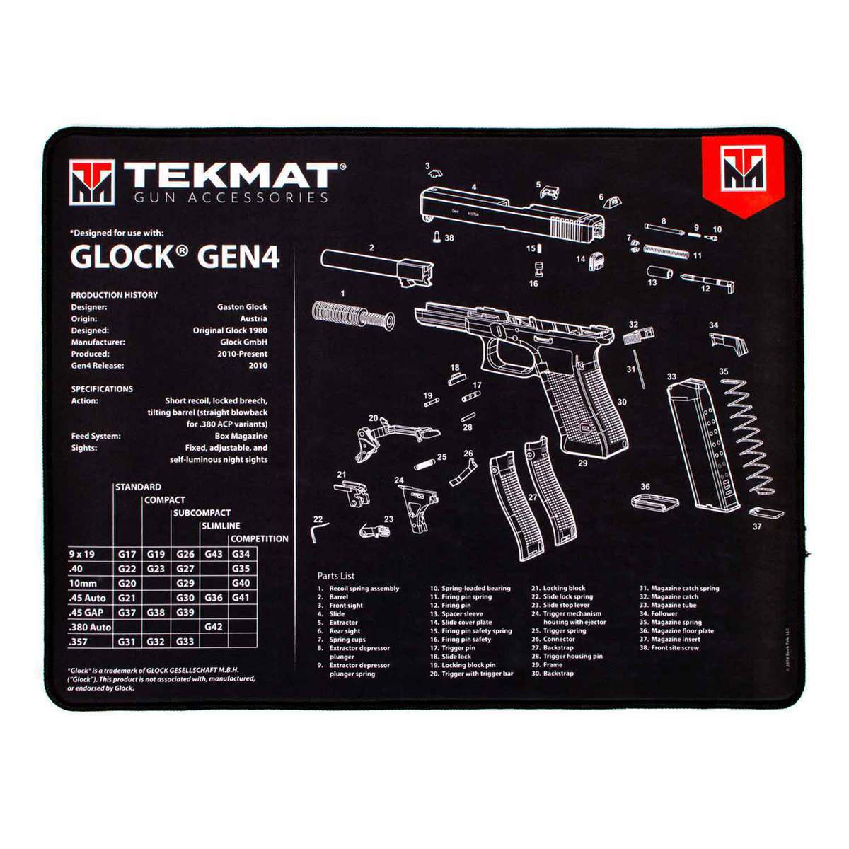TekMat Glock Gen 4 Ultra Premium Gun Cleaning Mat - 15in x 20in TekMat Glock Gen 4 Ultra Premium Gun Cleaning Mat - 15in x 20in