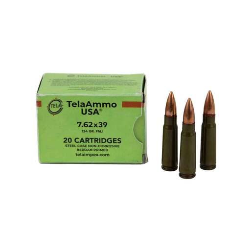 TelaAmmo USA 7.62x39mm 124gr FMJ Rifle Ammo Ammo - 20 Rounds 20 Rounds Ammo