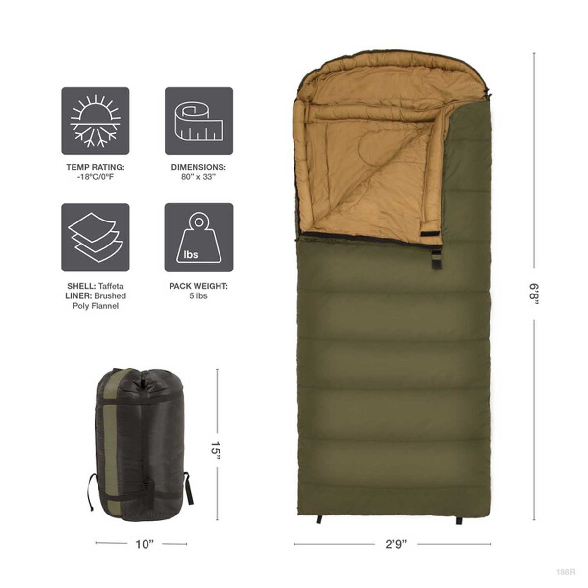Teton Celsius 0 Degree Regular Rectangular Sleeping Bag - Green/Tan - Green/Tan Regular Teton Celsius 0 Degree Regular Rectangular Sleeping Bag - Green/Tan - Green/Tan Regular