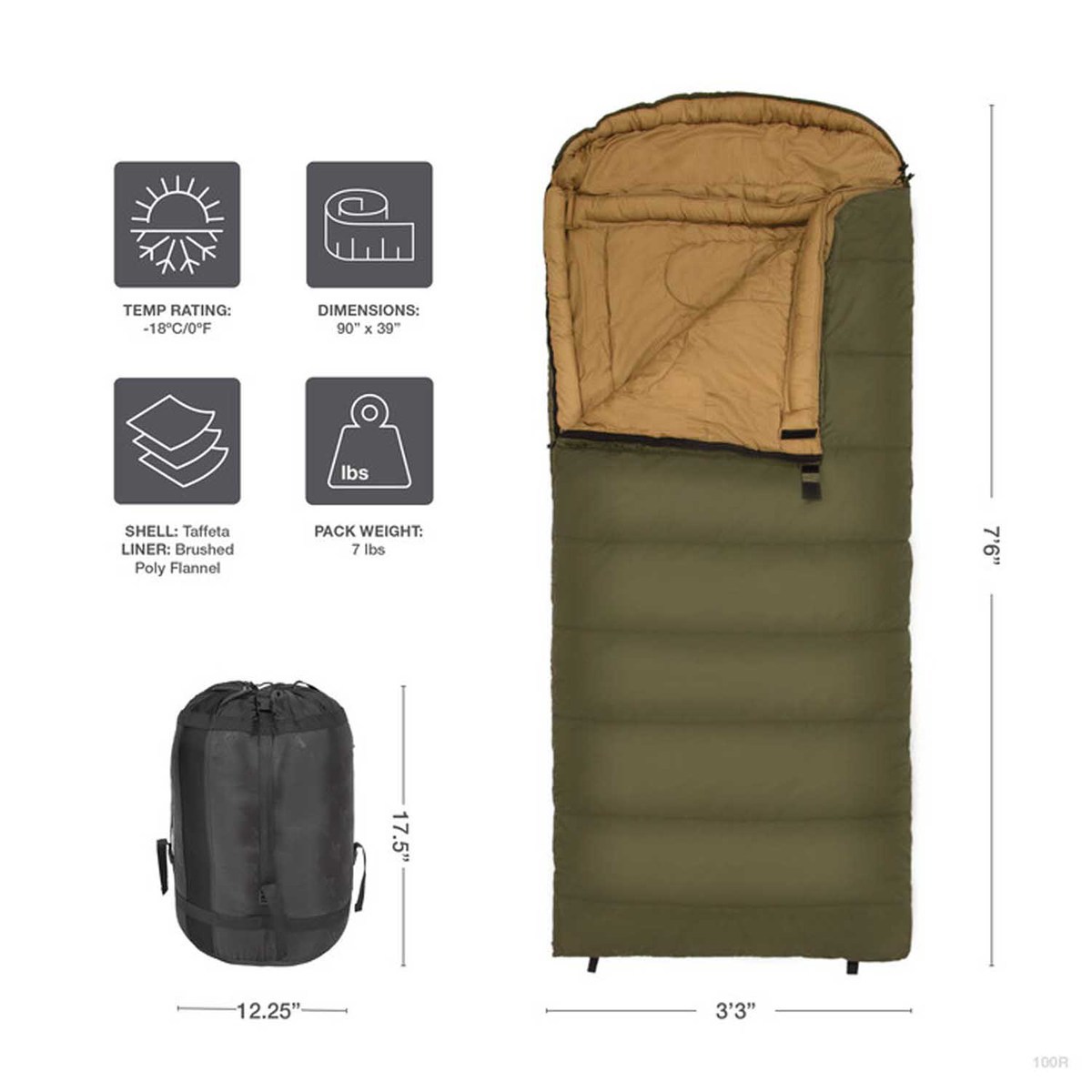 TETON Sports Celsius XXL 0 Degree Oversized Rectangular Sleeping Bag - Green/Tan - Green/Tan Oversized TETON Sports Celsius XXL 0 Degree Oversized Rectangular Sleeping Bag - Green/Tan - Green/Tan Oversized