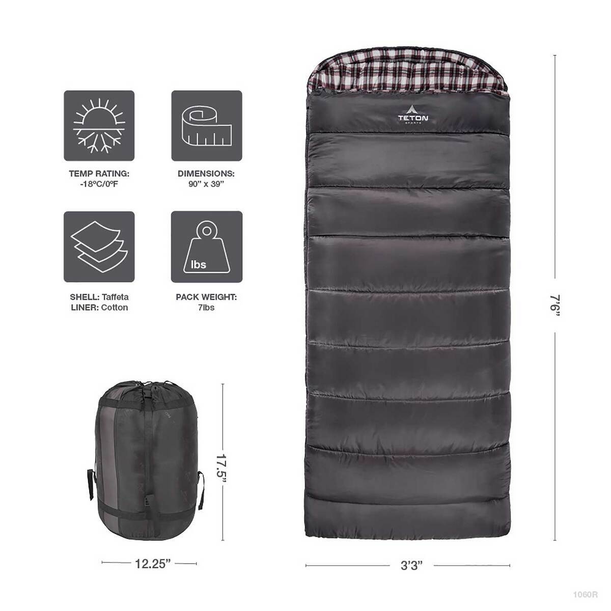 TETON Sports Fahrenheit XXL 20 Degree Oversized Rectangular Sleeping Bag - Grey - Grey Oversized TETON Sports Fahrenheit XXL 20 Degree Oversized Rectangular Sleeping Bag - Grey - Grey Oversized