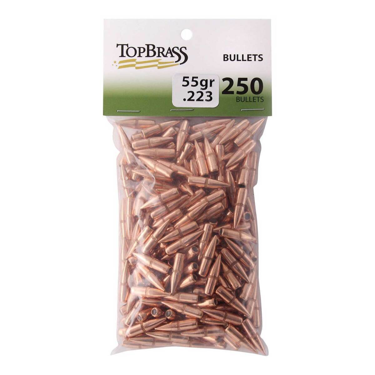 Top Brass .223 Caliber FMJ-Boat Tail 55gr Reloading Bullets - 250 Count Top Brass .223 Caliber FMJ-Boat Tail 55gr Reloading Bullets - 250 Count