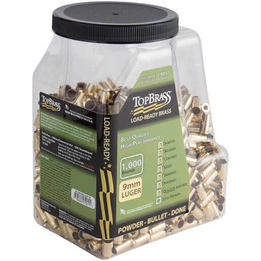 Top Brass 9mm Luger Rifle Reloading Brass - 1000 Count