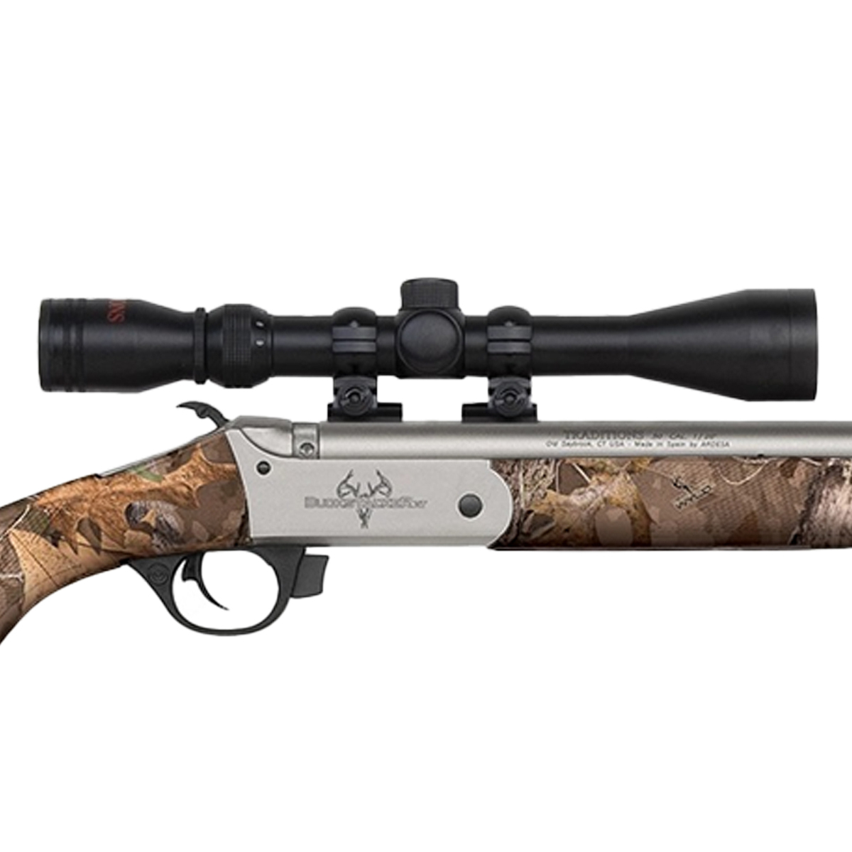 Traditions Buckstalker XT w/Scope 50 Caliber Stainless/Next Camo Wyld Break Action In-Line Muzzleloader - 24in - Camo Traditions Buckstalker XT w/Scope 50 Caliber Stainless/Next Camo Wyld Break Action In-Line Muzzleloader - 24in - Camo