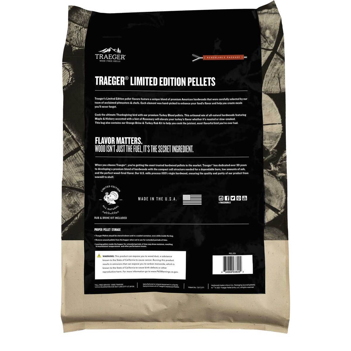 Traeger Limited Edition Turkey Blend Wood Pellets and Brine Kit - 18lbs ...