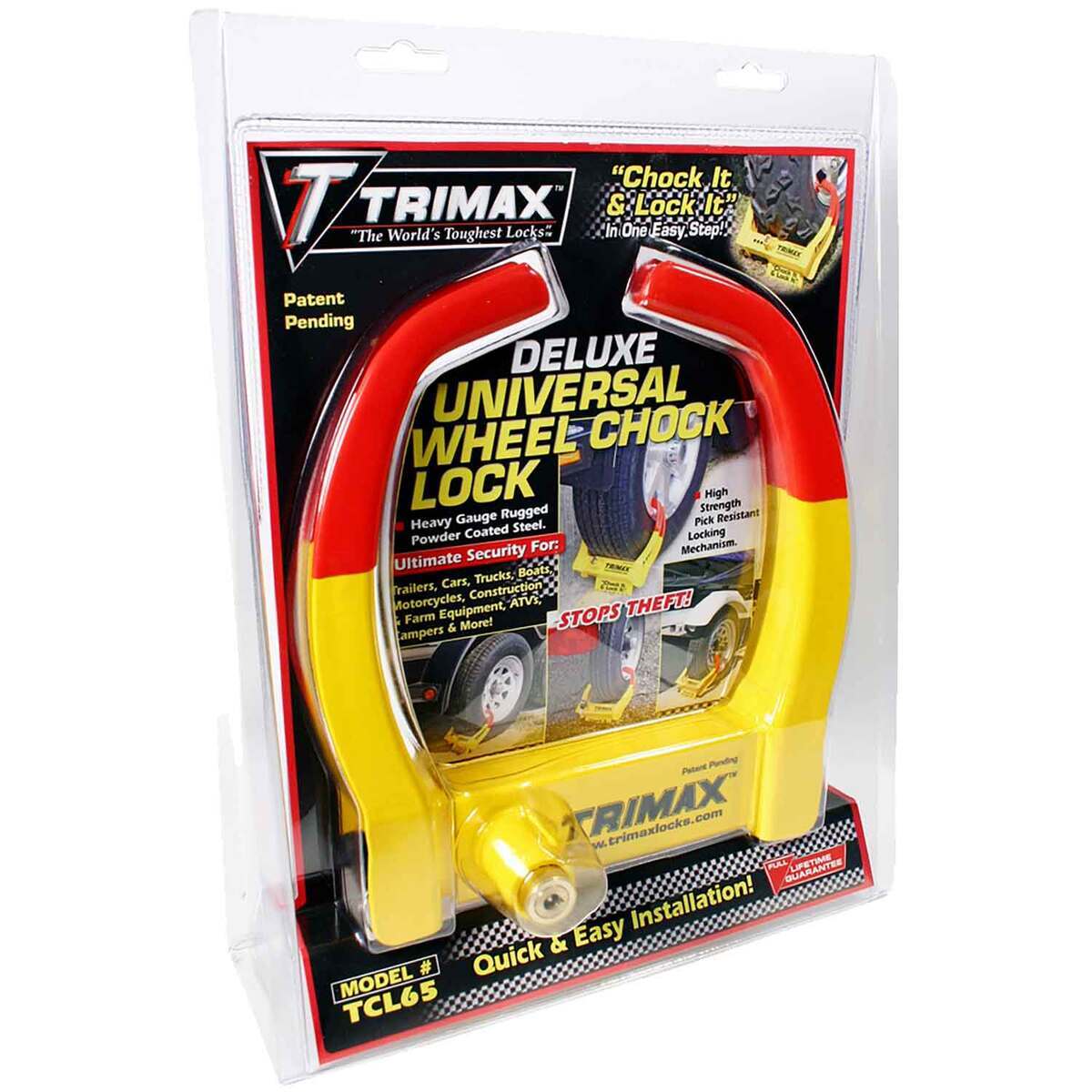 Trimax Deluxe Universal Wheel Chock Lock - Yellow/Red Trimax Deluxe Universal Wheel Chock Lock - Yellow/Red