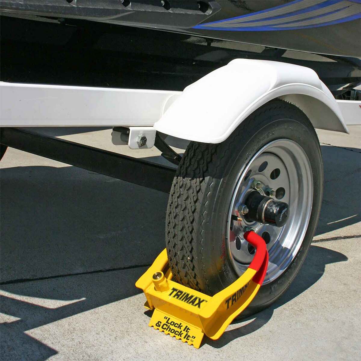 Trimax Deluxe Universal Wheel Chock Lock - Yellow/Red Trimax Deluxe Universal Wheel Chock Lock - Yellow/Red