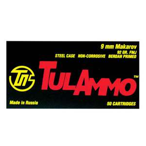 TulAmmo 9x18mm Makarov 92gr FMJ Handgun Ammo - 50 Rounds