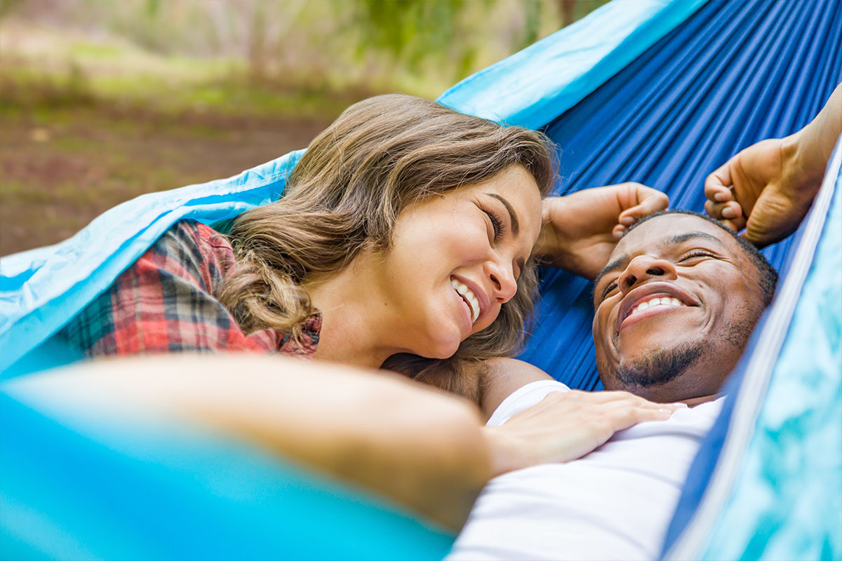 Two people in a hammock