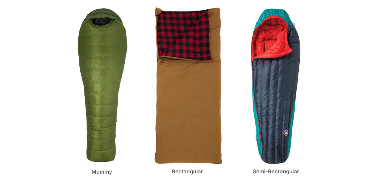 Three different sleeping bag shapes