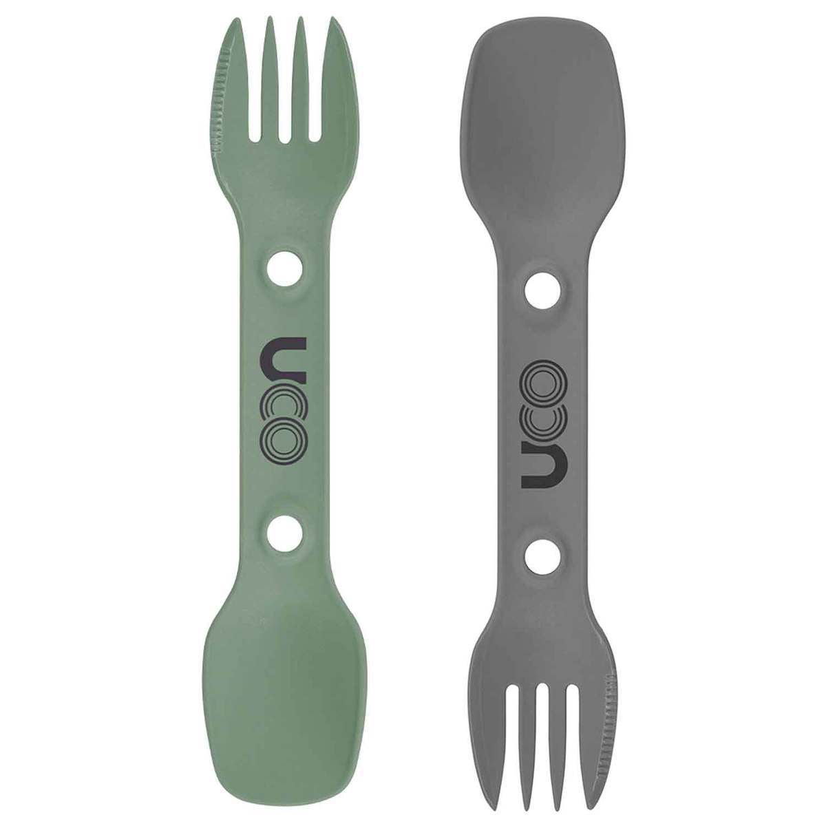 UCO 2 Pack Utility Spork with Tether - Green/Charcoal - Green & Charcoal 7in L UCO 2 Pack Utility Spork with Tether - Green/Charcoal - Green & Charcoal 7in L