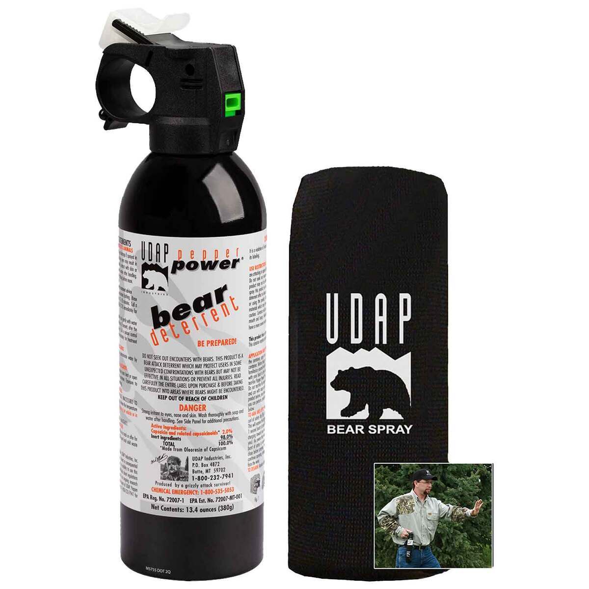 UDAP Super Magnum Bear Spray with Hip Holster - 13.4oz - Black 13.4oz UDAP Super Magnum Bear Spray with Hip Holster - 13.4oz - Black 13.4oz