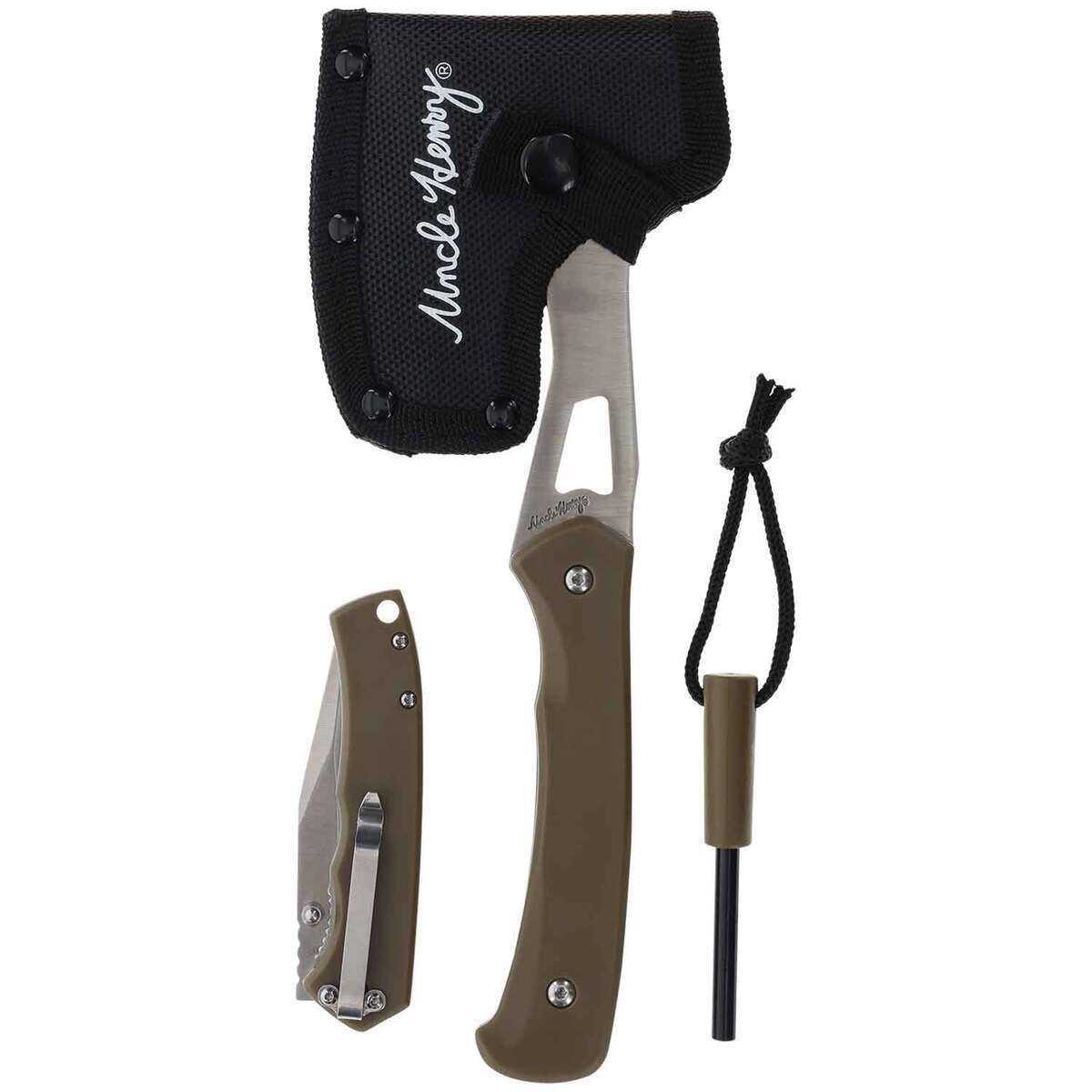 Uncle Henry Axe and Knife Combo with Fire Starter - OD Green Uncle Henry Axe and Knife Combo with Fire Starter - OD Green