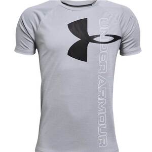Under Armour Boys' Tech Split Logo Hybrid Short Sleeve Casual Shirt - Mod Gray/Black - XL