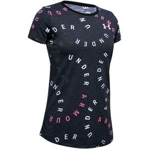 Under Armour Girls' Printed Wordmark Short Sleeve Shirt - Black - M
