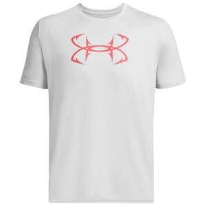 Under Armour Men's Fish Hook Logo Short Sleeve Fishing Shirt - Halo Gray/Coho - XL