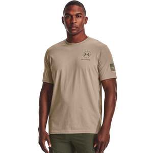 Under Armour Men's Freedom Back Stripe Short Sleeve Shirt - Desert Sand - XL