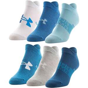 Under Armour Women's Essential No Show 6 Pack Casual Socks - Petrol Blue Assorted - M