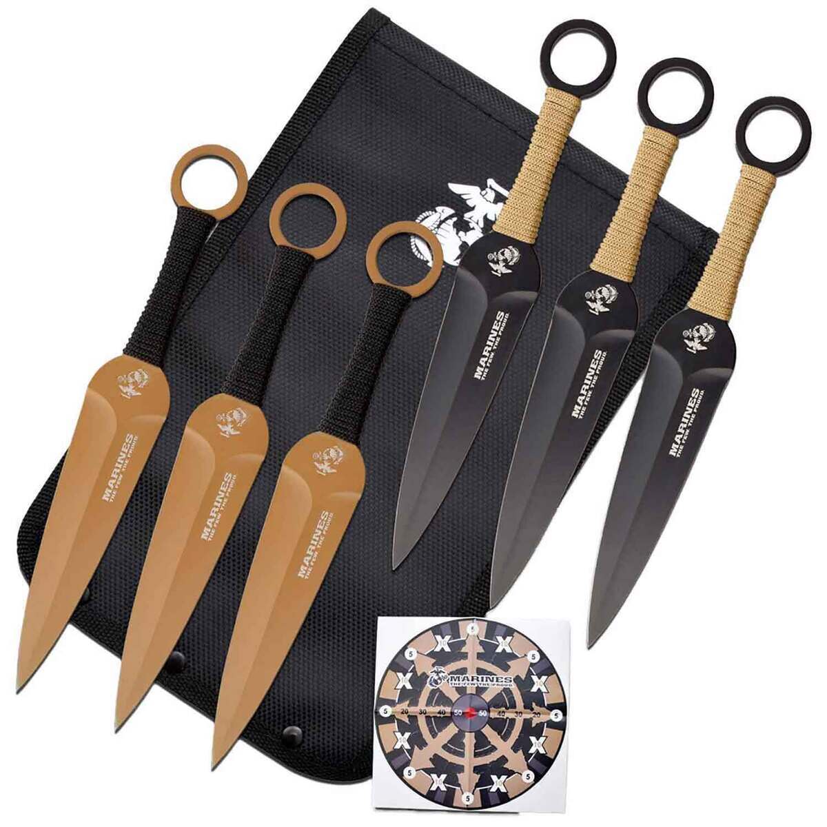 USMC Throwing Academy 5.5 inch Throwing Knife Set - Black/Tan USMC Throwing Academy 5.5 inch Throwing Knife Set - Black/Tan