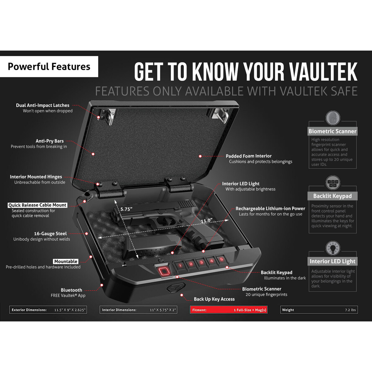 Vaultek PROVTi Biometric 2 Gun Pistol Vault - Black - Black Vaultek PROVTi Biometric 2 Gun Pistol Vault - Black - Black