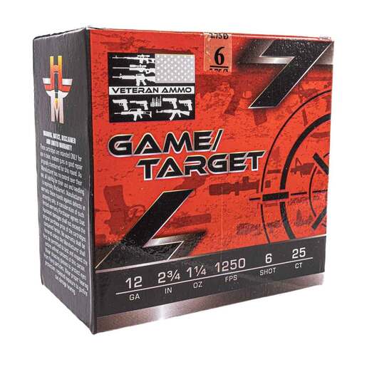 Veteran Ammo Game/Target 12 Gauge 2-3/4in #6 1-1/4oz Target Shotshells – 25 Rounds – #6