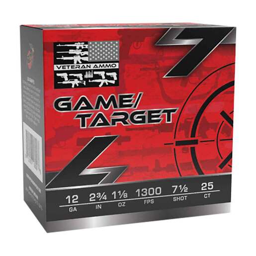 Veteran Ammo Game/Target 12 Gauge 2-3/4in #7.5in 1oz Target Shotshells Ammo - 25 Rounds Ammo - #7.5 25 Rounds - #7.5 Ammo