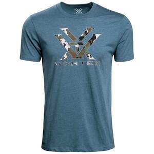 Vortex Men's Camo Logo Short Sleeve Casual Shirt - Steel Blue Heather - 3XL