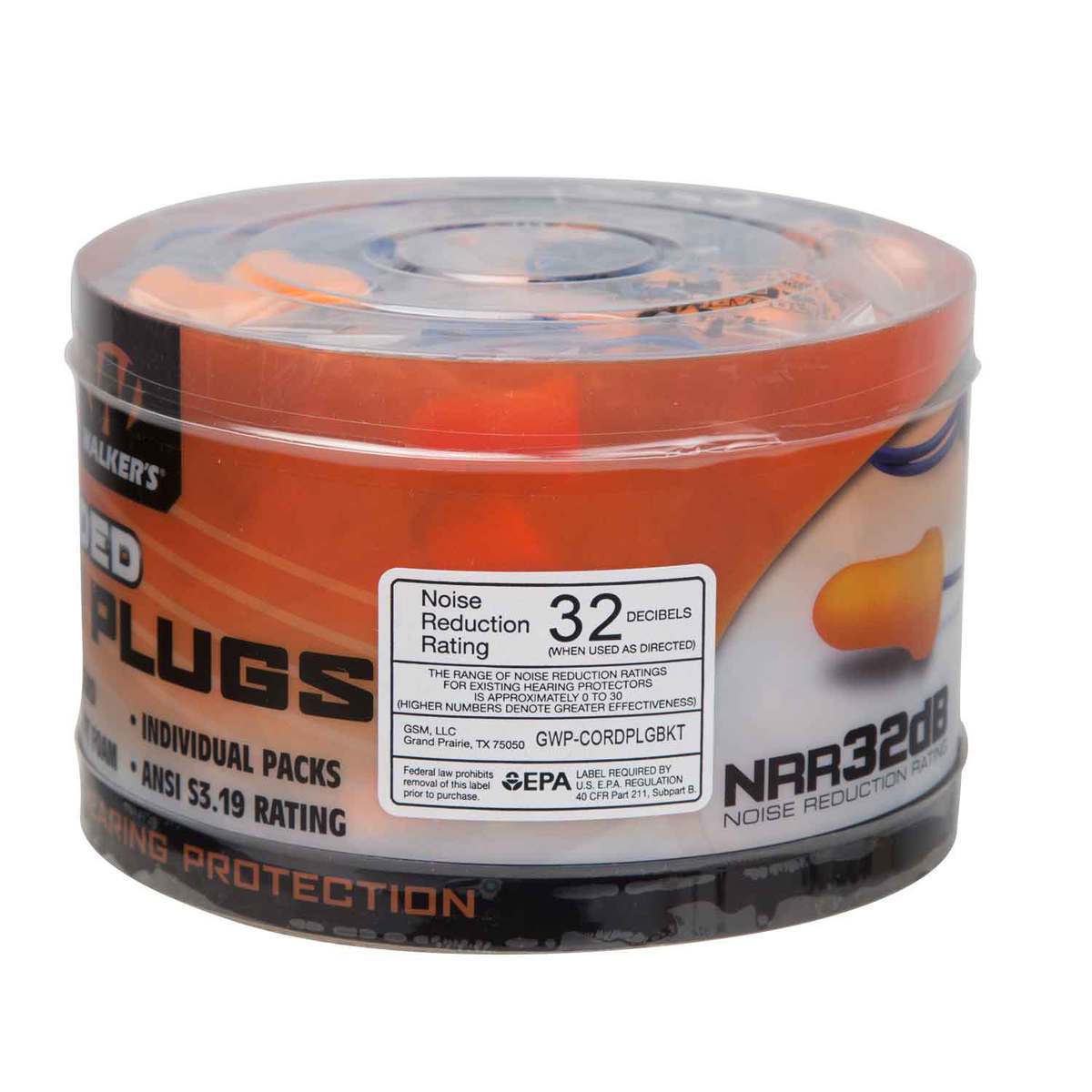 Walker's Corded Passive Earplugs - Orange - Orange Walker's Corded Passive Earplugs - Orange - Orange