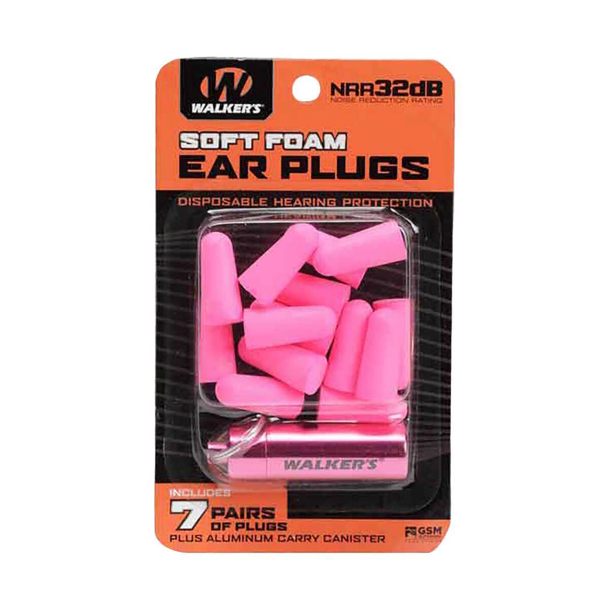 Walker's 7 Pair Foam Ear Plugs with Can - Pink - Pink Walker's 7 Pair Foam Ear Plugs with Can - Pink - Pink
