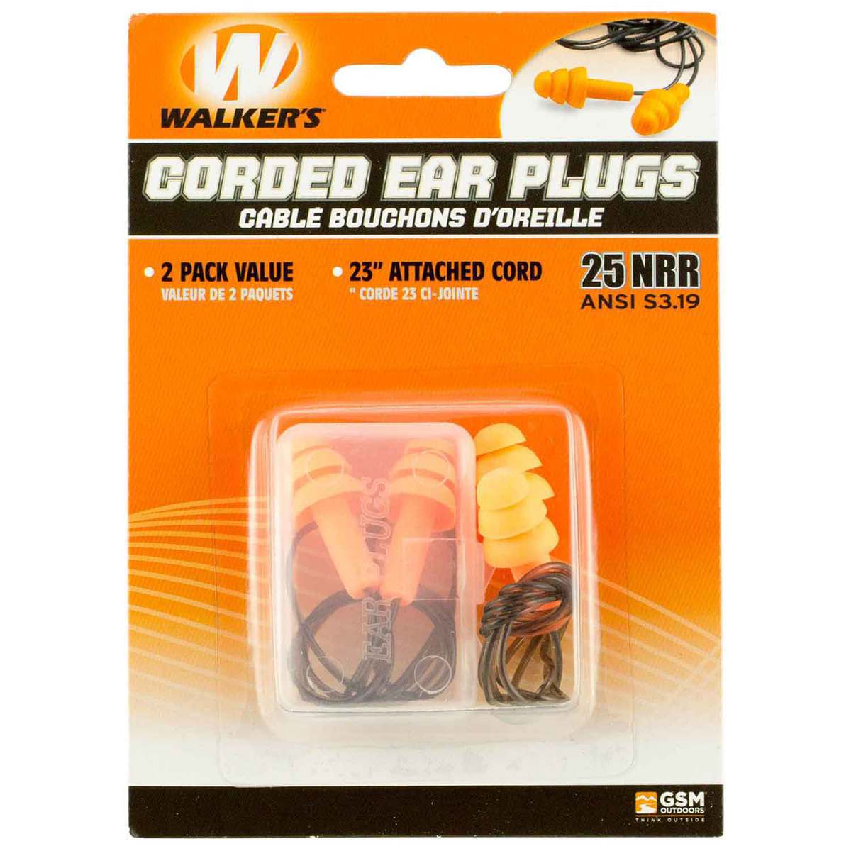 Walker's Corded Ear Plugs - 2 Pack - Orange Walker's Corded Ear Plugs - 2 Pack - Orange