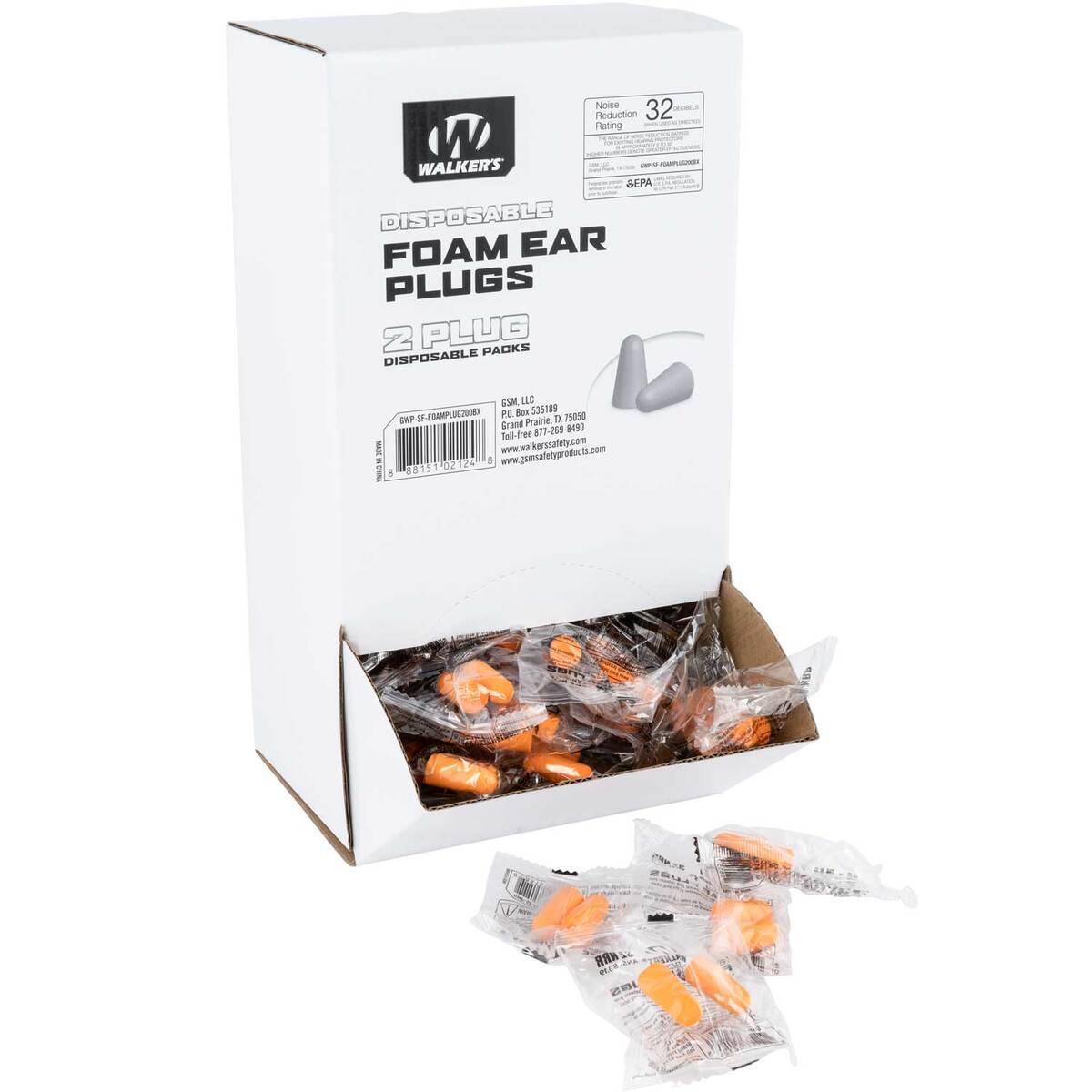 Walker's Foam Ear Plugs - 200 Count Box - Orange Walker's Foam Ear Plugs - 200 Count Box - Orange