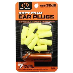 Walker's Foam Ear Plugs With Aluminum Carry Canister - Hi Vis Yellow