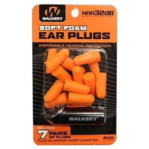 Walker's Soft Foam Passive Earplugs w/ Aluminum Carry Canister - Orange