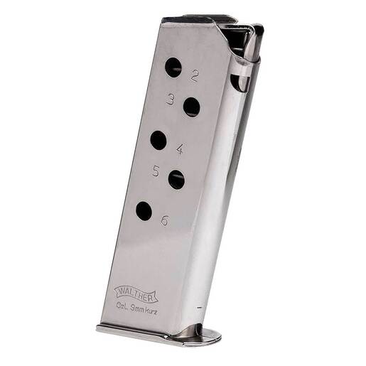 Walther 2246009 Stainless Steel Walther PPK 380 Auto (ACP) Handgun Magazine – 6 Rounds