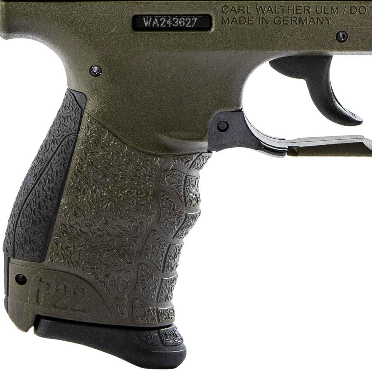 Walther P22 Q Military 22 Long Rifle 3.42in Black/OD Green Pistol - 10+1 Rounds - Green Walther P22 Q Military 22 Long Rifle 3.42in Black/OD Green Pistol - 10+1 Rounds - Green