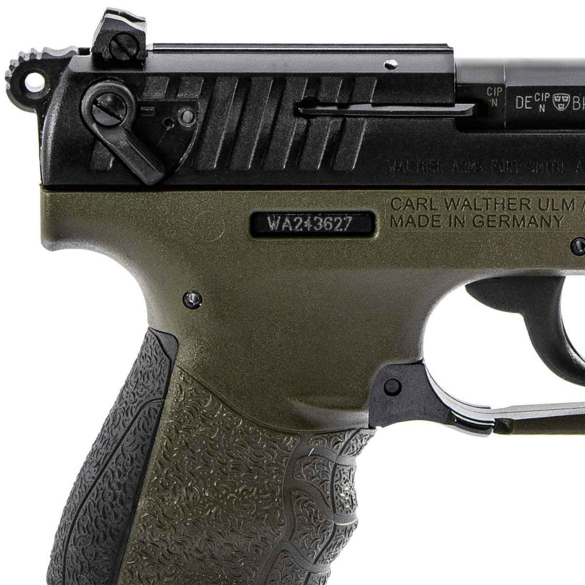 Walther P22 Q Military 22 Long Rifle 3.42in Black/OD Green Pistol - 10+1 Rounds - Green Walther P22 Q Military 22 Long Rifle 3.42in Black/OD Green Pistol - 10+1 Rounds - Green