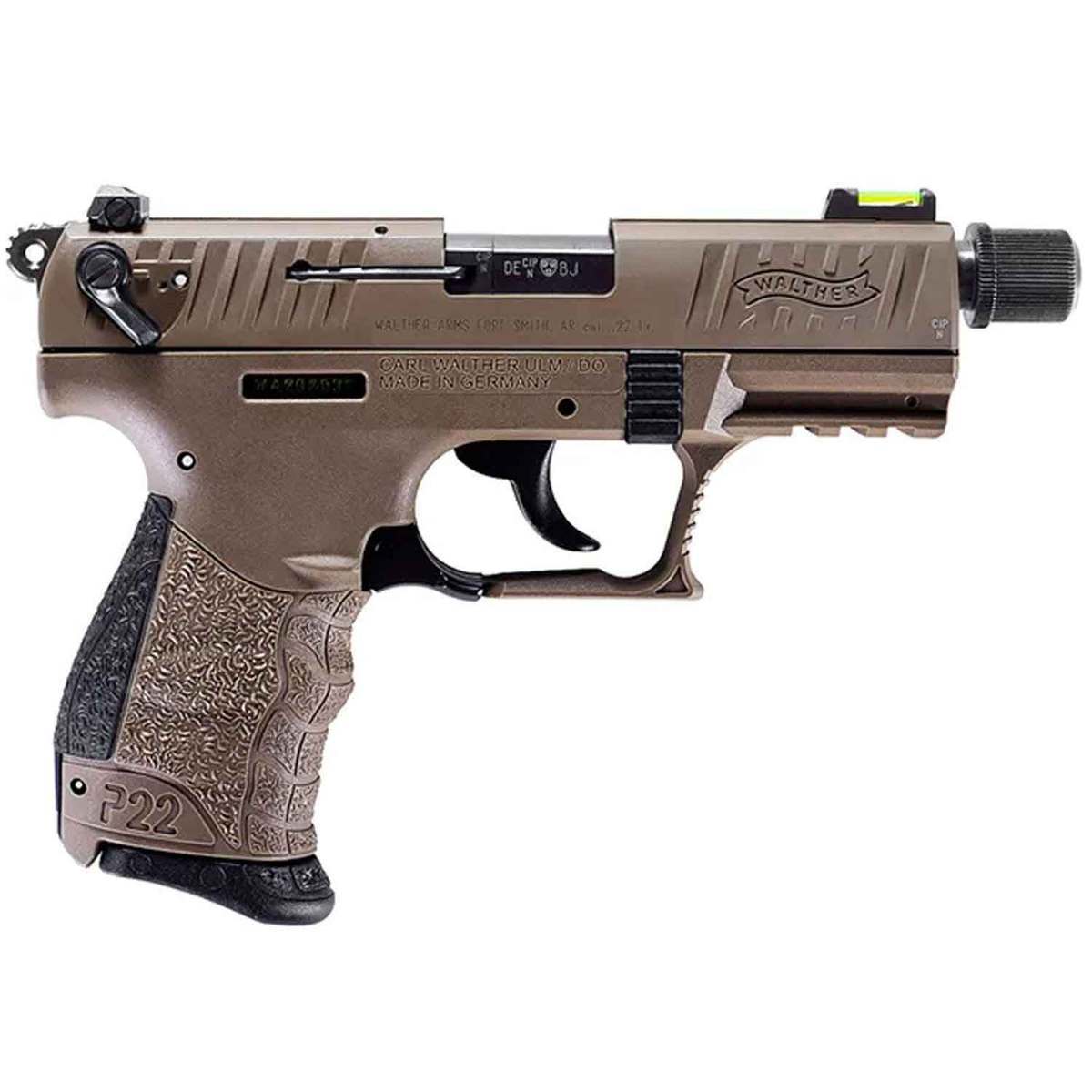 Walther P22 Q Threaded Barrel 22 Long Rifle 3.42in FDE/Black Pistol - 10+1 Rounds - Flat Dark Earth/Black Walther P22 Q Threaded Barrel 22 Long Rifle 3.42in FDE/Black Pistol - 10+1 Rounds - Flat Dark Earth/Black