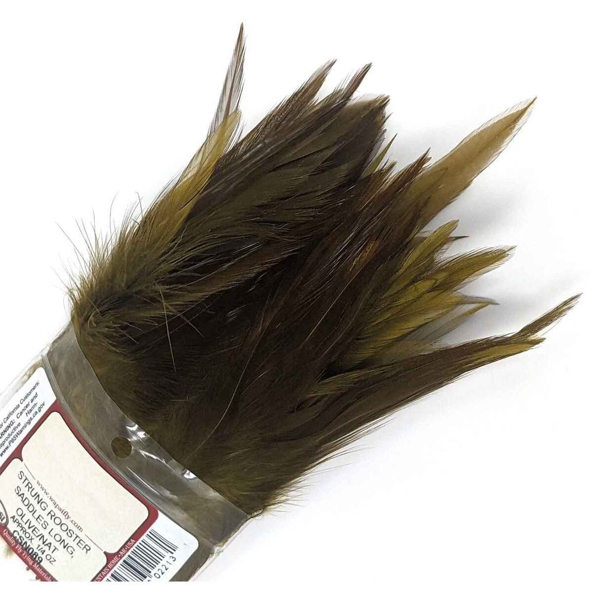 Wapsi Strung Rooster Saddles Long Feathers - Olive Dyed over Natural Wapsi Strung Rooster Saddles Long Feathers - Olive Dyed over Natural
