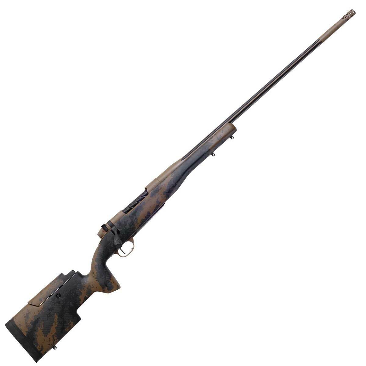 Weatherby Mark V Accumark Elite Coyote Tan Bolt Action Rifle - 300 Weatherby Magnum - Carbon Fiber w / Brown Sponge Patterns Weatherby Mark V Accumark Elite Coyote Tan Bolt Action Rifle - 300 Weatherby Magnum - Carbon Fiber w / Brown Sponge Patterns