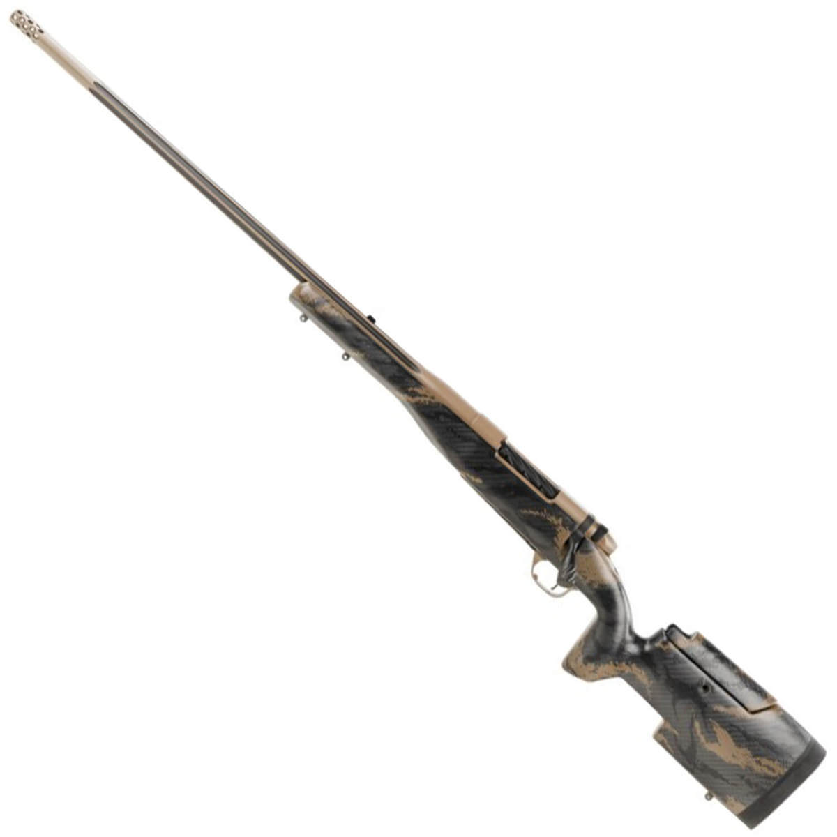 Weatherby Mark V Accumark Elite Coyote Tan Elite Cerakote Left Hand Bolt Action Rifle - 257 Weatherby Magnum - 26in - Carbon Fiber w / Brown Sponge Patterns Weatherby Mark V Accumark Elite Coyote Tan Elite Cerakote Left Hand Bolt Action Rifle - 257 Weatherby Magnum - 26in - Carbon Fiber w / Brown Sponge Patterns